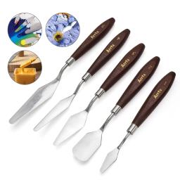 Aço inoxidável facas de pintura, paleta faca, pintura a óleo acessórios, mistura de cores, óleo, lona, acrílico, 5 pcs - Image 1