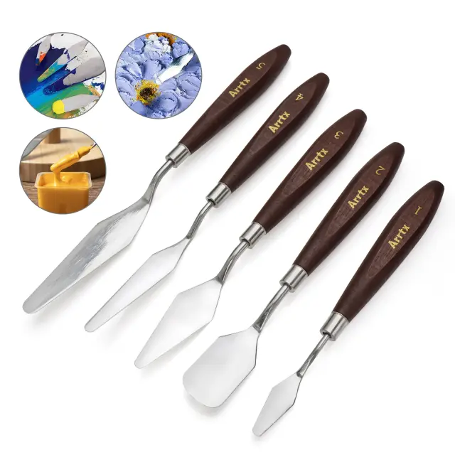 Conjunto de 5 Facas de Aço Inoxidável para Pintura a Óleo e Acrílico - Acessórios Ideais para Mistura de Cores e Paletas
