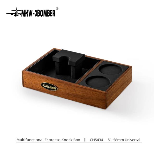 Espresso Knock Box MHW-3BOMBER com Distribuidor e Armazenamento Universal para Baristas - Ferramentas de Café para Portafilter de 51-58mm