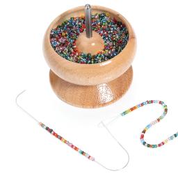 1 conjunto de ferramentas de miçangas giratórias de madeira, kit de tigela de armazenamento com agulha para pulseira diy, colar, joias, artesanato, suprimentos de miçangas - Image 2