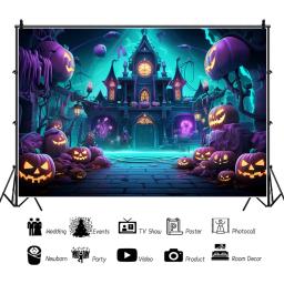Halloween Skeleton House Banner Backdrop, Horror Night, Abóbora, Festa em família, Personalizado, Adulto, Crianças, Pôster de parede, Decor Background - Image 4