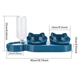 Alimentador triplo para animais de estimação, tigelas duplas 2 em 1 com garrafa automática, design inclinado e giratório para gatos e cães - Image 2
