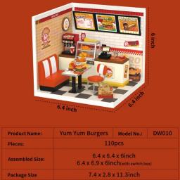 Robotime-DIY 3D Puzzle, Idea Modelo Supply Store Kit, LED Yum Burger, lazer Cheers Bar, Sweet Sips Tea, Home Presente - Image 2