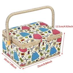 Caixa De Armazenamento De Kit De Costura Com Bandeja Removível, Design De Impressão, Cesta De Costura, Almofada De Pino Embutida, Bolso Interior - Image 5