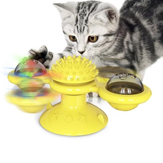 Moinho de Vento Interativo para Gatos: Brinquedo Puzzle com Turntable e Escova de Dentes para Pets
