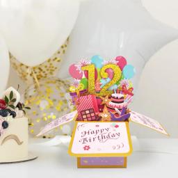 Cartão do feliz aniversário com Envelope 3D Gift Box, Desejos Mensagem, Presente do partido, 65, 55, 12, 15 anos velho - Image 4