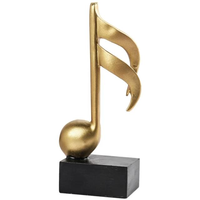 Estatueta Dourada de Nota Musical em Resina para Decoração de Casa e Sala de Estar