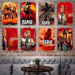 Red dead redemption 2 decoração de metal cartaz do vintage estanho sinal de metal placa decorativa para pub bar homem caverna clube decoração de parede - Image 1