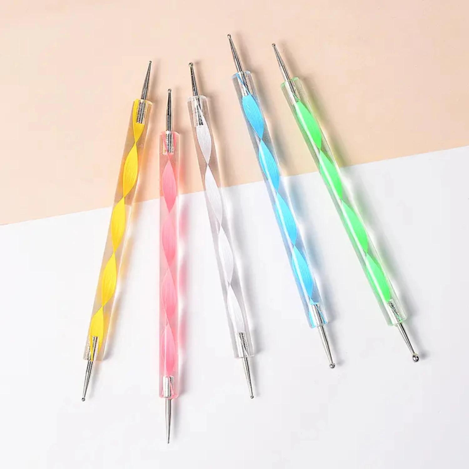 Ponto duplo espiral acrílico lápis conjunto, marcadores pintura escova Rinser, pintura da linha e Nail Art mistura escova, 5 pcs - Image 1