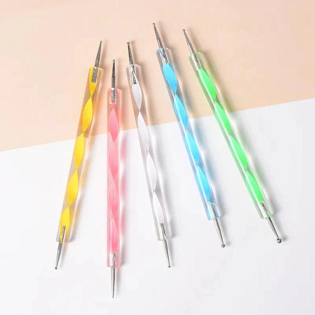 Conjunto de 5 Pincéis e Marcadores Acrílicos para Arte em Unhas e Pintura com Espiral Dupla