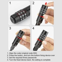 Skate tie lock três dígitos combinação anti-roubo ajustável bicicleta código de cabo bloqueio de segurança da bicicleta para andar - Image 6