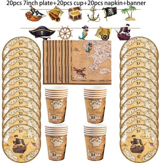 Decoração Completa para Festa Aventura: Mapa, Pratos de Papel, Chávenas, Guardanapos, Toalha de Mesa e Presentes Temáticos para Aniversário