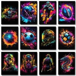 Pintura de lona Cartaz para Sala, Graffiti, Futebol, Basquete, Rugby, Samurai, Soldados Dragão, Capacete Racing, Home Decor - Image 1