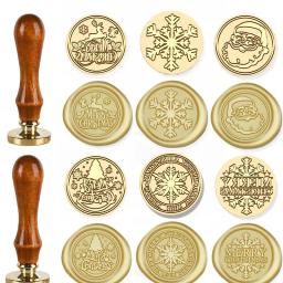 Selo De Cera De Natal Com Cabo De Madeira, Cabeça De Cobre, Envelope De Vedação, Presentes Wrap Decor, Convites Para Festa De Casamento, 2Pcs Set - Image 1