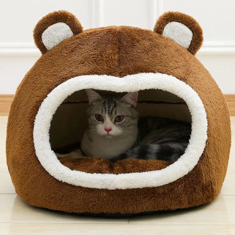 Engraçado macio longo pelúcia gato cama, Quente Pet House, Kitten Lounger Almofada, Small Dogs Tent Cave, Camas aconchegantes, Mat Suprimentos - Image 1