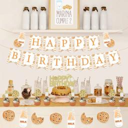 Leite e biscoitos tema festa de aniversário decorações biscoito banner de leite bolo topper balões para crianças 1st 2nd 3rd aniversário suprimentos - Image 4