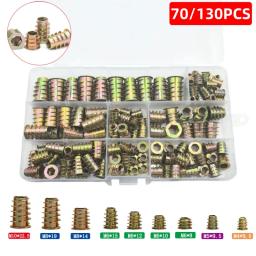 70/130 inserções roscadas, conjuntos de ferramentas de combinação de porcas para móveis de madeira, móveis de liga de zinco, conectores de fixação de parafusos. - Image 1
