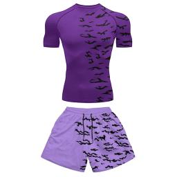 Conjuntos de roupas para ginástica masculina, atletismo de secagem rápida, protetor de rash, camisolas baselayers, shorts com bolsos com estampa 3D, tops corrida - Image 3