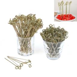 Descartável bambu gravata atada Espetos, torcida termina, cocktail comida, frutas picaretas, garfo varas, buffet, cupcake topper, 100pcs - Image 1