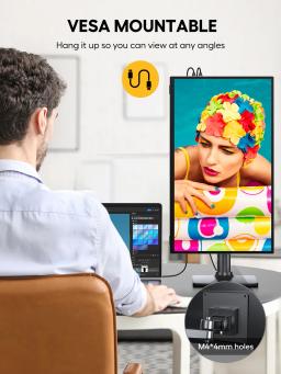 Monitor portátil UPERFECT Tela sensível ao toque de 18,5 polegadas 120 Hz com suporte ajustável VESA e 180 ° Ultrafino e leve UHD FreeSync IPS HDR Tela de jogos USB C Segundo monitor de viagem para laptop PC Mac Switch - Image 5