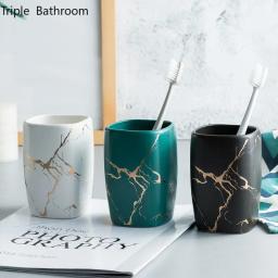 Caneca com copo de cerâmica nórdico, conjunto de presentes, suporte de escova de dentes, armazenamento, caneca para dentes, acessório para banheiro - Image 1