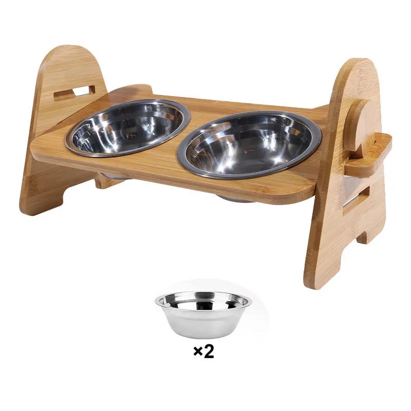 Tigelas de bambu elevadas para cães com suporte, ajustável, levantado, cachorro, gato, comida, tigelas de água, suporte, coelho, alimentador para animais pequenos e médios - Image 1