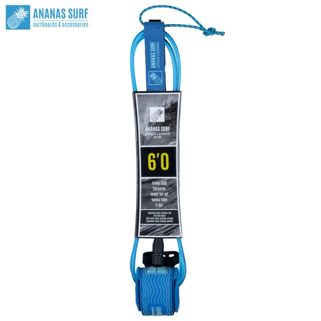 Trela de Surf Ananas 6 pés - Corda de Segurança Premium de 6mm para Pranchas Curtas de 183 cm com Punho de Tornozelo