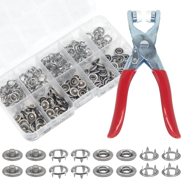 Kit de Botões de Metal com Alicate e Ferramenta de Pressão para Costura - 50 Conjuntos de Anéis