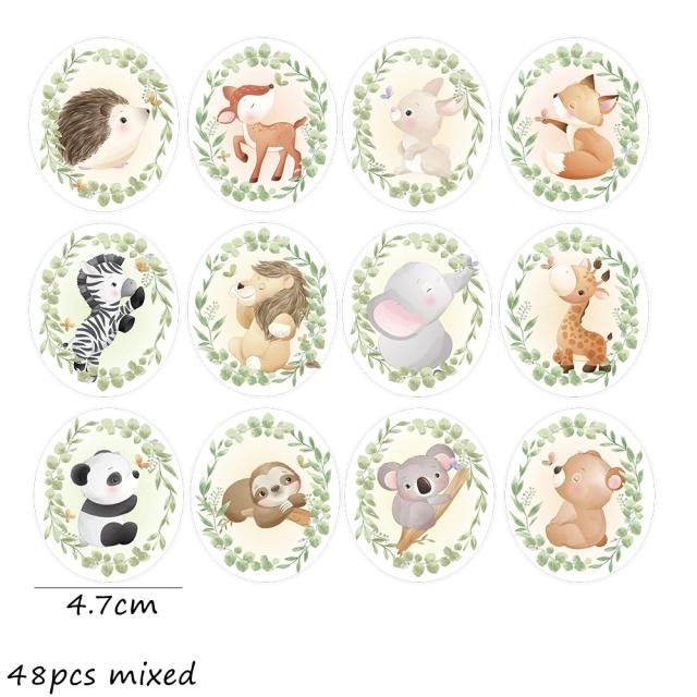 Tags e Adesivos de Papel de Animais de Desenhos Animados para Festas de Aniversário - 48 Peças para Artesanato e Presentes DIY