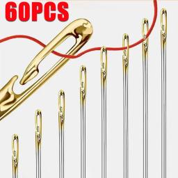 60/12 pçs agulhas de costura de aço inoxidável buraco lateral agulhas de costura mão auto-rosqueamento agulha cega acessórios de costura doméstica - Image 1