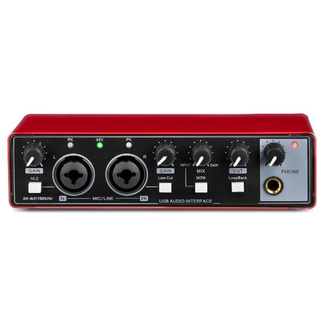 Interface de Áudio USB com Monitor Loopback para Gravação Profissional de Guitarra - Placa de Som 48V Phantom Power, 24 Bit e 192 kHz - MD22