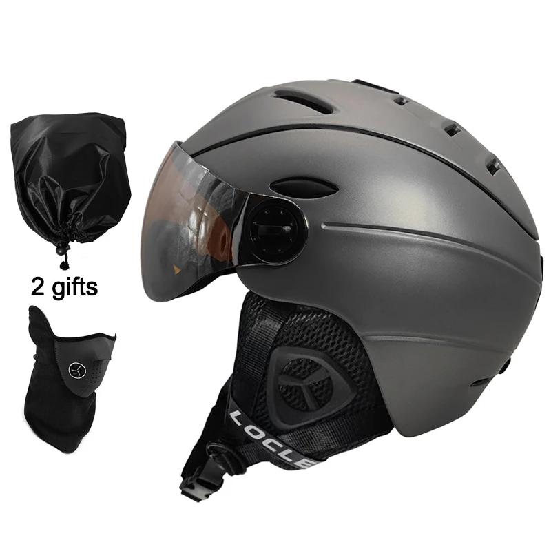 LOCLE Capacete de esqui inverno esportes ao ar livre das mulheres dos homens capacete de esqui snowboard neve skate capacete com óculos viseira - Image 1