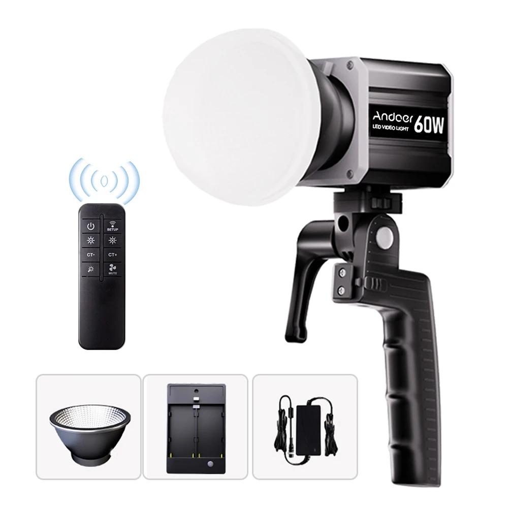 Luz de vídeo LED Andoer, fotografia COB, tricolor, tela LCD 2800K-6800K, efeitos especiais 9 FX, ventilador para transmissão ao vivo, 60W - Image 1