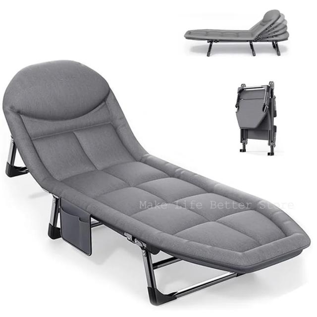Cama Dobrável Reclinável para Camping e Escritório, Confortável Espreguiçadeira de Solteiro para Dormir ao Ar Livre