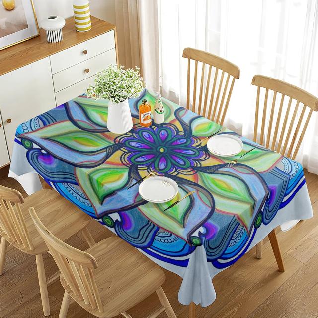 Toalha de Mesa Retangular com Estampa Tribal Mandala e Flores para Decoração Boêmia de Jantar na Cozinha e Sala