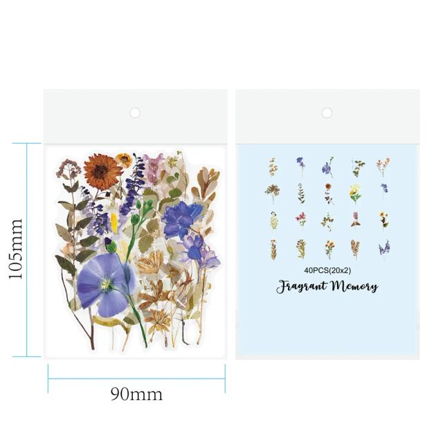 Adesivos Vintage de Flores e Cogumelos Transparentes para Scrapbook - 40 Peças de Materiais para Artesanato DIY