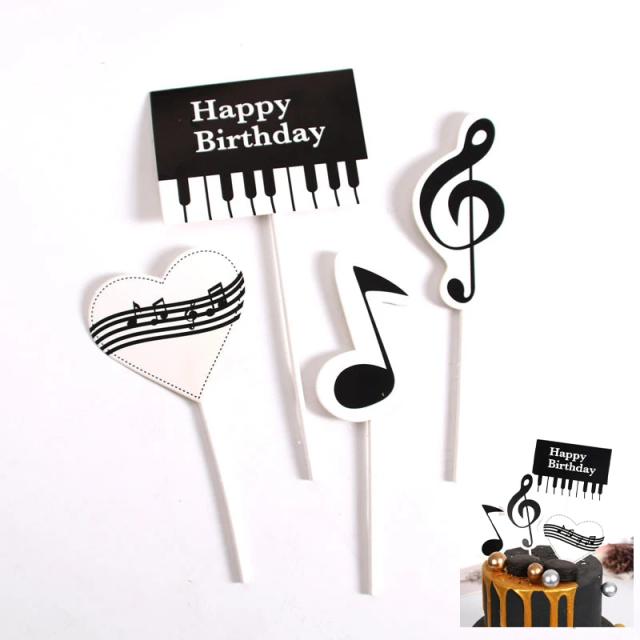 Toppers de Bolo Musicais Criativos com Notas e Instrumentos para Casamentos e Aniversários - Conjunto com 8 Peças