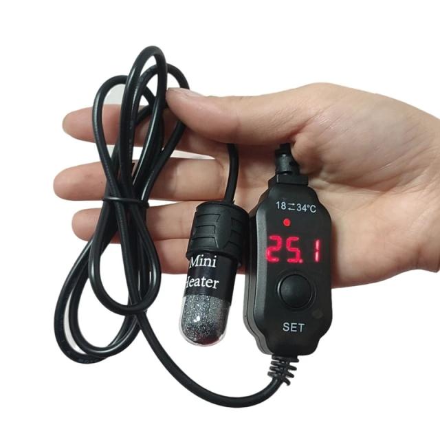 Aquecedor Submersível para Aquário com Termostato Ajustável e Display Digital USB 18-34°C
