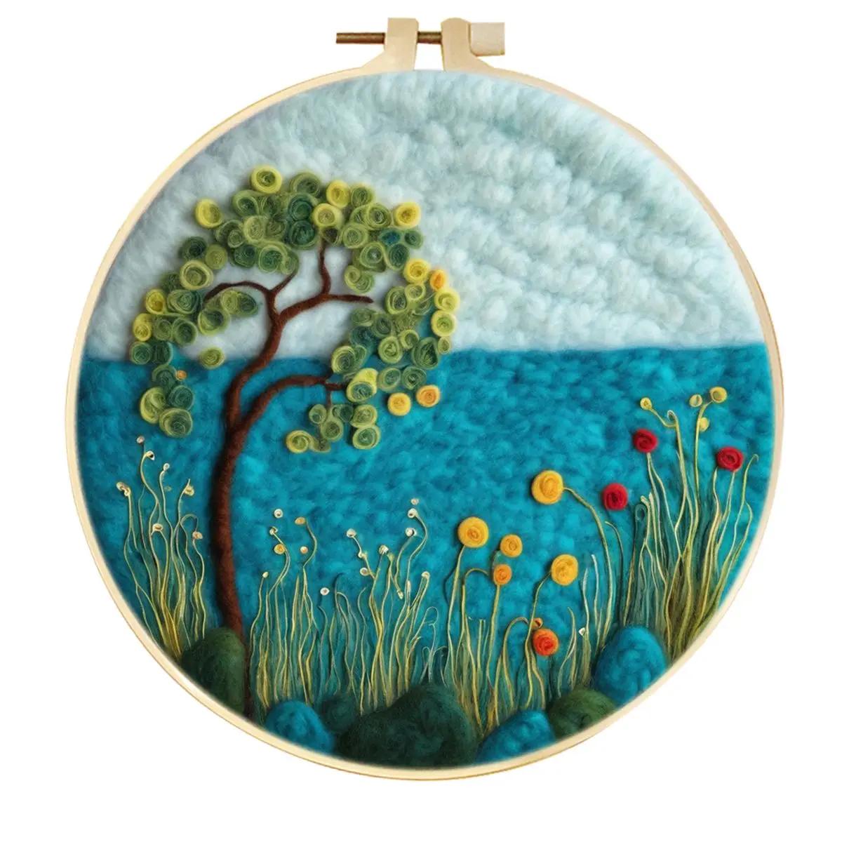 Sdoyuno pintura de feltro de lã, paisagem, montanha, agulha, kits de pintura para iniciantes, artesanal, faça você mesmo, decoração de casa - Image 1
