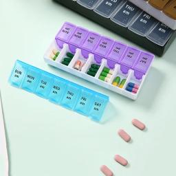Caixa organizadora semanal para comprimidos, portátil, 7 dias, 14 grades, recipiente para armazenamento de comprimidos, vitaminas, medicina, óleos de peixe - Image 4