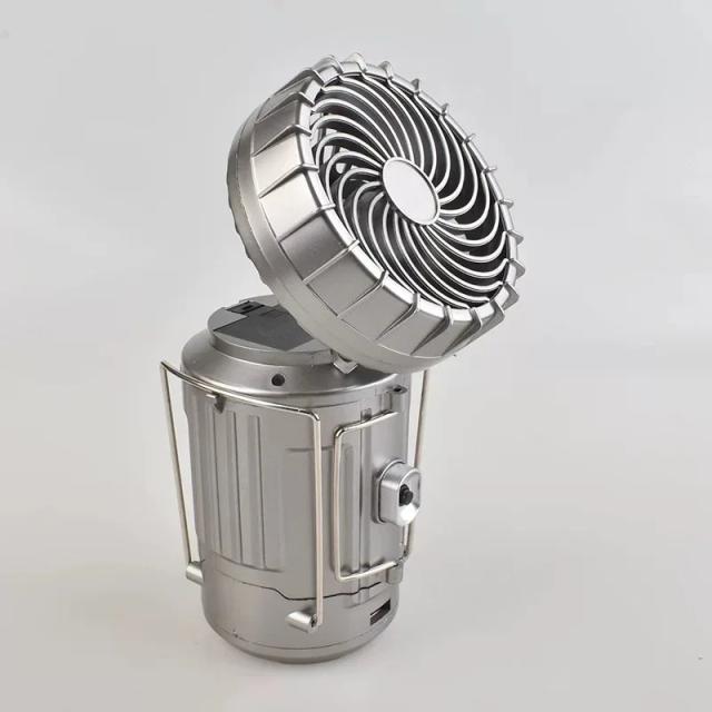 Lanterna Portátil LED Recarregável com Ventilador e Carga Solar para Camping, Barracas e Atividades ao Ar Livre