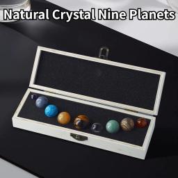 Sete Planetas Conjunto De Caixa De Madeira, Bolas De Cristal Natural Criativas, Sistema Solar, Pedra Original Redonda, Caixa De Presente Modelo De Galáxia, Souptoys - Image 1