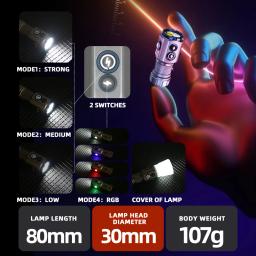 Lanterna LED recarregável USB com lâmpada lateral RGB, Cap Clip Torch com ímã, Poderoso 2000 Lumens, Caminhadas ao ar livre e Camping - Image 2
