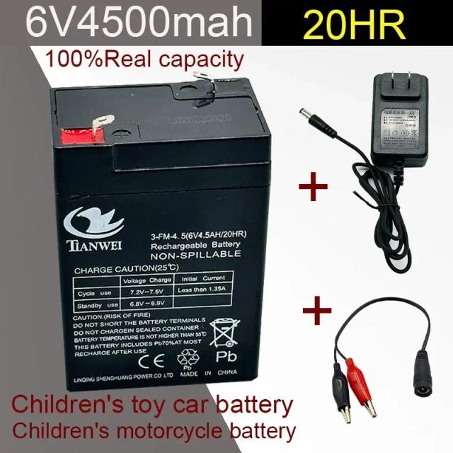 Bateria de Chumbo Ácido 6V 4500 mAh para Carros Elétricos, Brinquedos e Motocicletas Infantis