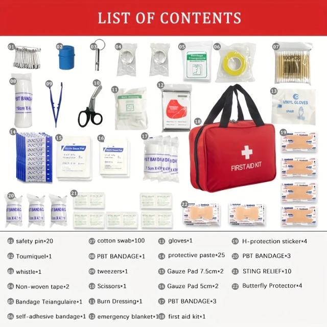 Kit Médico Portátil Multifuncional para Emergências em Atividades ao Ar Livre, Camping e Caminhadas