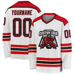 Jersey de hóquei em gelo personalizado para homens e mulheres, impressão 3D, nome e número, branco, vermelho, competição, camisas de treinamento - Image 1