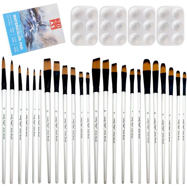 Conjunto Completo de Pintura Aquarela com 24 Pincéis, 1 Bloco de Papel e Paletas de 6 Poços - 29 Peças para Artistas