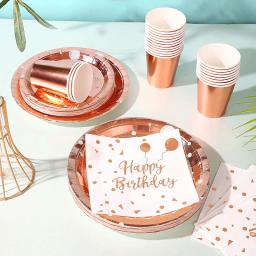 Rose Gold Conjunto De Louça Descartável Para Festa De Aniversário, Placas De Papel, Copos, Guardanapos, Banner para Meninas, Decorações De Festa Das Mulheres, Favor - Image 4