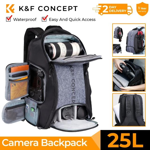 K&F Concept 32L/25L Mochila grande para câmera Canon Sony DJI DSLR/SLR Bolsa para câmera Laptop de 15 "com alça de tripé e capa de chuva