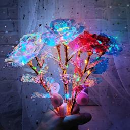 Rosa Eterna Artificial com Luz LED, Flor Folha em Vidro, Decoração de Casamento, Presente de Aniversário, Dia das Mães - Image 6